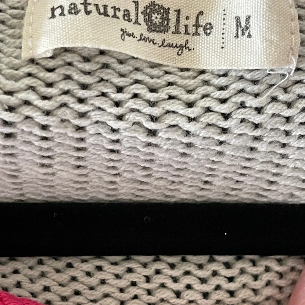 Natural Life Smiley Face Gray Knit Sweater Boho Cozy Oversized Pullover Medium - Picture 6 of 8